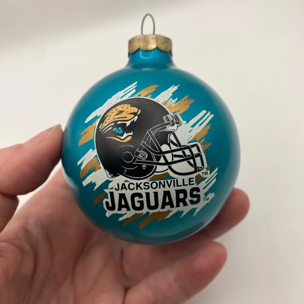 Jacksonville Jaguars Glass Ornament NFL Teal Helmet Christmas Decor - Picture 2 of 10